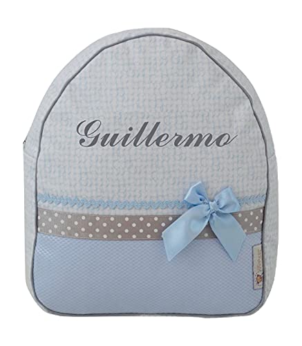 NENEL Mochila Infantil Personalizable en Plastificado - Mochila Bebé - Modelo Circle - Color Celeste/Gris - Medidas 11 x 24 x 30 cm - Personalizar Regalos - Handmade - Hecho en España