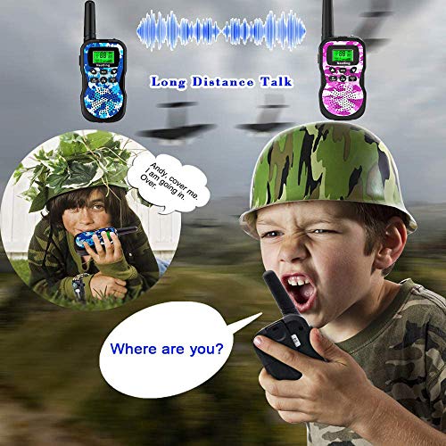 Nestling Walkie Talkie para niños, Camuflaje al Aire Libre, 8 Canales, Radio de 2 vías, Juguetes, Linterna LCD retroiluminada, Rango de 3 Millas para Actividades Infantiles (2pcs Rosa&Azul)