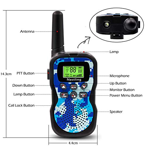 Nestling Walkie Talkie para niños, Camuflaje al Aire Libre, 8 Canales, Radio de 2 vías, Juguetes, Linterna LCD retroiluminada, Rango de 3 Millas para Actividades Infantiles (2pcs Rosa&Azul)