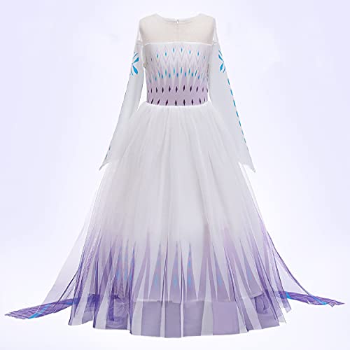 New Front Disfraz de princesa Elsa para niña vestido de princesa de 2 mangas largas, disfraz y accesorios de Navidad Halloween cumpleaños vestido de cosplay corona Morado 6 unidades, 130 cm