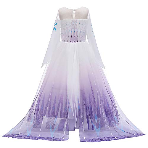 New Front Disfraz de princesa Elsa para niña vestido de princesa de 2 mangas largas, disfraz y accesorios de Navidad Halloween cumpleaños vestido de cosplay corona Morado 6 unidades, 130 cm