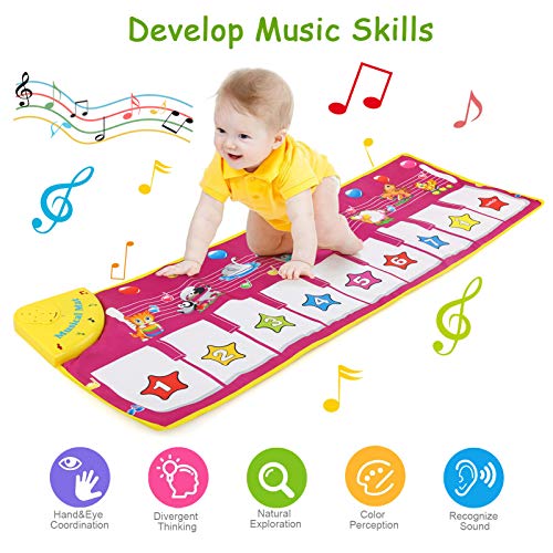 NEWSTYLE Alfombra Musical, Musical Tapete para Bebé, Teclado Alfombra de Piano de Suelo, Sonido Animal Baile Tapete Mat Musical Educativo Juguete para Niños Niño Niña (100 * 36 cm)