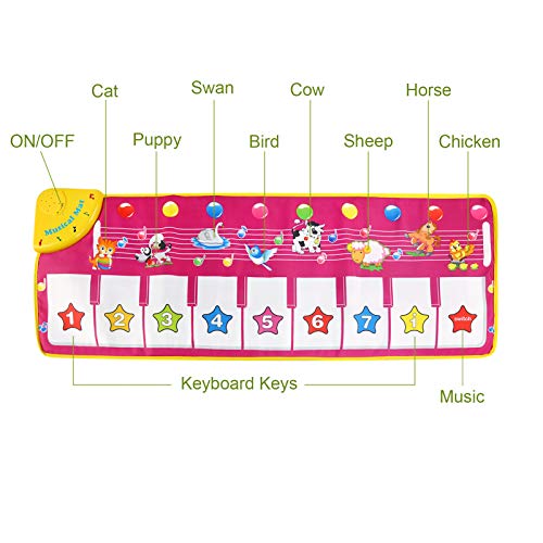 NEWSTYLE Alfombra Musical, Musical Tapete para Bebé, Teclado Alfombra de Piano de Suelo, Sonido Animal Baile Tapete Mat Musical Educativo Juguete para Niños Niño Niña (100 * 36 cm)