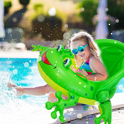 NEWYANG Inflable Flotador para bebé - Círculo de Natación de Rana con Asiento, Sombrilla Desprendible, Manejas, Juguetes de Desarrollo de Natación en Agua para Niños 1-3 años (Verde)