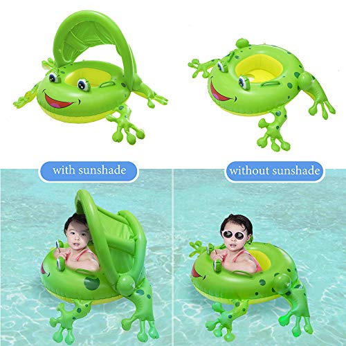 NEWYANG Inflable Flotador para bebé - Círculo de Natación de Rana con Asiento, Sombrilla Desprendible, Manejas, Juguetes de Desarrollo de Natación en Agua para Niños 1-3 años (Verde)