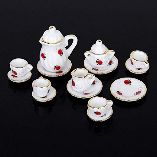 NiceJoy Muñecas Casa Accesorios, Muñecas Muebles De Casa 15pcs 1 Pcs 1/12 Muñeca Casa Miniatura Miniatura Garza Puerta Placa De Té De Porcelana Placa De Taza Ladybug Print