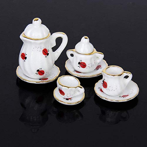 NiceJoy Muñecas Casa Accesorios, Muñecas Muebles De Casa 15pcs 1 Pcs 1/12 Muñeca Casa Miniatura Miniatura Garza Puerta Placa De Té De Porcelana Placa De Taza Ladybug Print