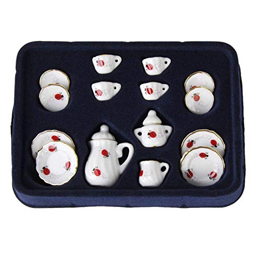 NiceJoy Muñecas Casa Accesorios, Muñecas Muebles De Casa 15pcs 1 Pcs 1/12 Muñeca Casa Miniatura Miniatura Garza Puerta Placa De Té De Porcelana Placa De Taza Ladybug Print