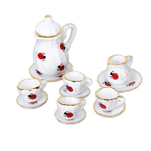 NiceJoy Muñecas Casa Accesorios, Muñecas Muebles De Casa 15pcs 1 Pcs 1/12 Muñeca Casa Miniatura Miniatura Garza Puerta Placa De Té De Porcelana Placa De Taza Ladybug Print