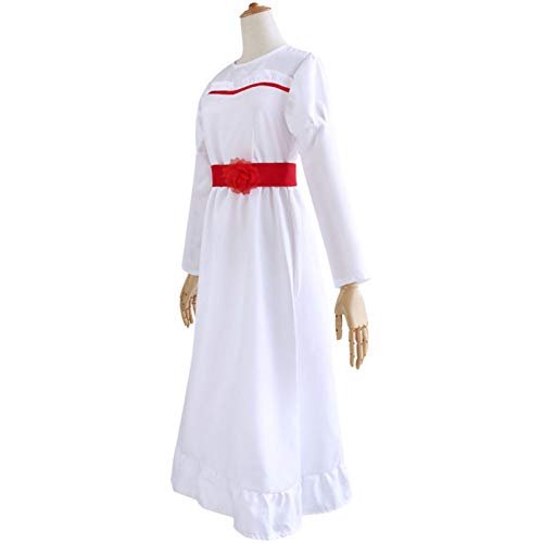 NICERE ConjingDoll Annabelle Halloween Horror White Dress Cosplay Disfraz Anime Game Manga Larga O Cuello Mujer Trajes Cosplay Disfraces (Color: Natural, Talla L: Grande)