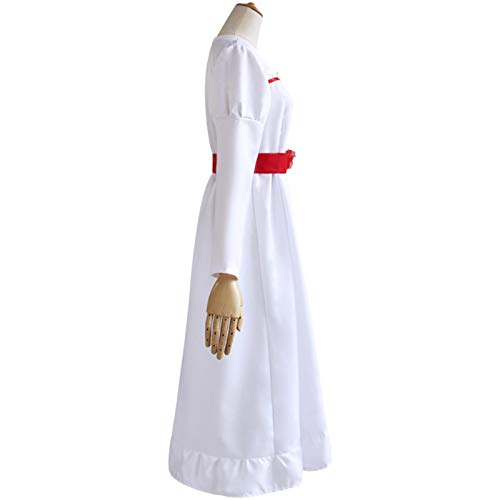 NICERE ConjingDoll Annabelle Halloween Horror White Dress Cosplay Disfraz Anime Game Manga Larga O Cuello Mujer Trajes Cosplay Disfraces (Color: Natural, Talla L: Grande)