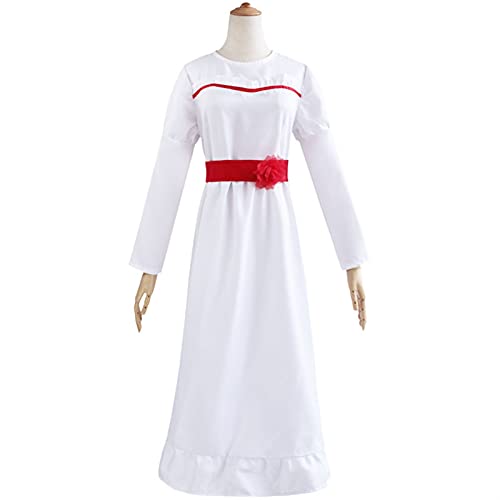 NICERE ConjingDoll Annabelle Halloween Horror White Dress Cosplay Disfraz Anime Game Manga Larga O Cuello Mujer Trajes Cosplay Disfraces (Color: Natural, Talla L: Grande)