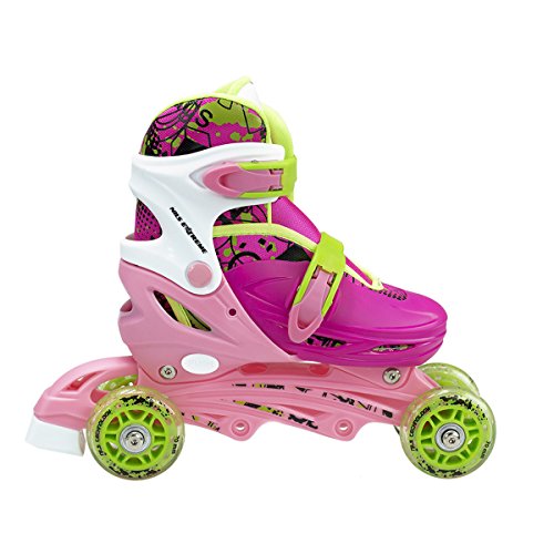 NILS Patines en línea Infantil Mujer Patines en línea 4 in1 | – Patines de Hockey Sobre Hielo | triskates tamaño Ajustable | Patines en Tallas 31 – 38 | Rosa Azul Naranja | nh18330, Rosa, Small