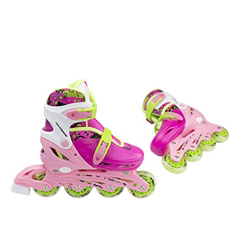 NILS Patines en línea Infantil Mujer Patines en línea 4 in1 | – Patines de Hockey Sobre Hielo | triskates tamaño Ajustable | Patines en Tallas 31 – 38 | Rosa Azul Naranja | nh18330, Rosa, Small