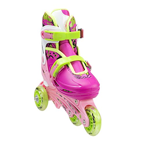 NILS Patines en línea Infantil Mujer Patines en línea 4 in1 | – Patines de Hockey Sobre Hielo | triskates tamaño Ajustable | Patines en Tallas 31 – 38 | Rosa Azul Naranja | nh18330, Rosa, Small