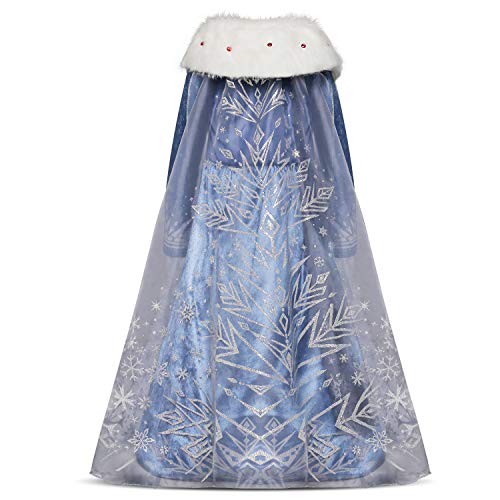 Niñas Cosplay Vestido de Princesa con Capa Manga Larga Vestido Largo Disfraz Azul Dulce Disfraz Ceremonia de Fiesta Halloween Navidad 3-10 Años (6-7 años, 122cm)