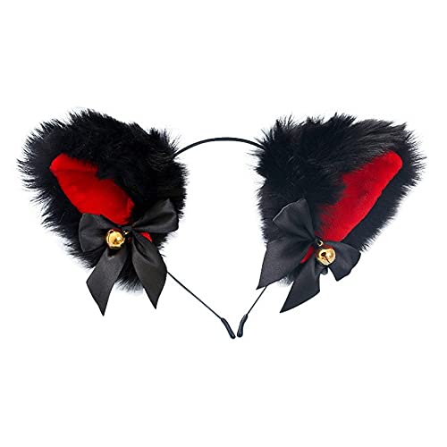 NN Diadema con orejas de gato, diadema para el pelo, accesorio para el pelo, con orejas de zorro, Cosplay, con collar de corazón, disfraz de anime Lolita para Halloween