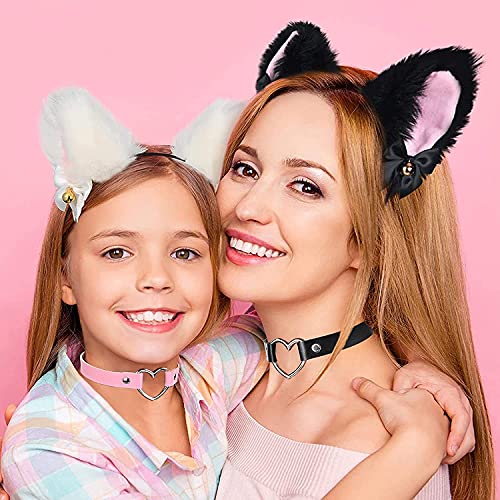 NN Diadema con orejas de gato, diadema para el pelo, accesorio para el pelo, con orejas de zorro, Cosplay, con collar de corazón, disfraz de anime Lolita para Halloween