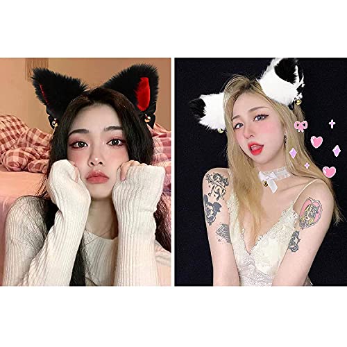 NN Diadema con orejas de gato, diadema para el pelo, accesorio para el pelo, con orejas de zorro, Cosplay, con collar de corazón, disfraz de anime Lolita para Halloween