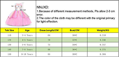 NNJXD Vestido de Unicornio para niñas Fiesta de Apliques de Flores Cosplay Disfraz de Halloween + Gorros Tamaño (140) 7-8 años 439 Azul-A