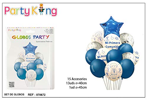 NOBRANDED Set de Globos mi Primera comunion Azul, Varios Modelos, Decoracion para casa, Fiestas de cumpleaños.