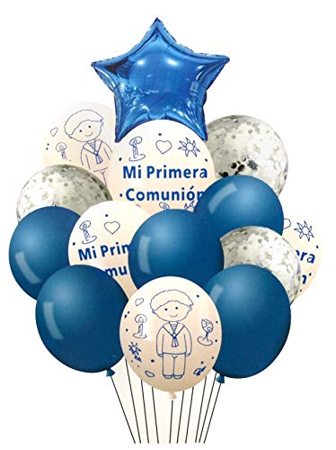 NOBRANDED Set de Globos mi Primera comunion Azul, Varios Modelos, Decoracion para casa, Fiestas de cumpleaños.