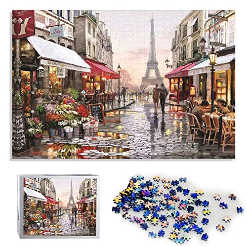 NOL Puzzle 3D 1000 Piece Wooden Jigsaw Puzzles Classic Rompecabezas de Juguete | Pintura al óleo de DIY Hecho a Mano(Paris Flower Street)