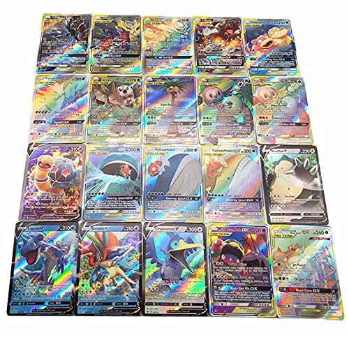 NVERLE Cartas de Pokemon Juego de Cartas de Batalla Interactivas100 Piezas Estilo de Cartas de Pokemon, 95GX + 5 Mega, Cartas de Juego de Cartas de Pokemon.