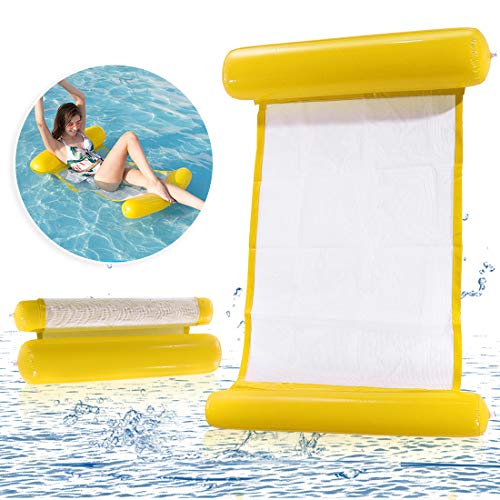 O-Kinee Hamaca de Agua Inflable Flotante Cama Agua Flotante de Agua Plegado Hamaca Hinchable Hamaca Lounge Silla Cómoda Piscina Playa Flotador para Adultos (Amarillo)