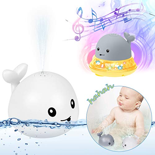 O-Kinee Juguetes de Baño para Bebés, Rociador de Ballena de Inducción Automática Juguetes Divertidos, Juguete de Agua, Juguete Sensorial de Rociado de Agua 2 en 1, Juguete de Fuente Musical (Blanco)