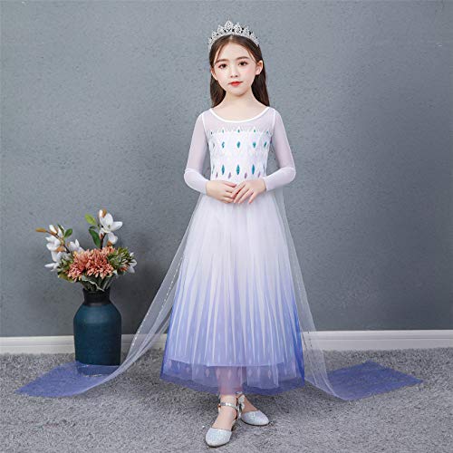 O.AMBW Elsa Disfraz niña Princesa Vestido Nieve Reina 2 Vestir Halloween Navidad Carnaval Fiesta cumpleaños Mascarada película Cosplay Disfraz Blanco Sobredimensionado Capa Vestido de Noche 3-10 años