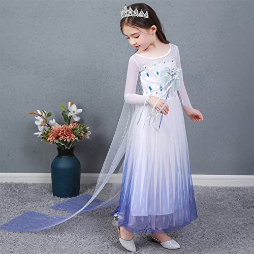 O.AMBW Elsa Disfraz niña Princesa Vestido Nieve Reina 2 Vestir Halloween Navidad Carnaval Fiesta cumpleaños Mascarada película Cosplay Sobredimensionado Capa Vestido de Noche 3-10 años