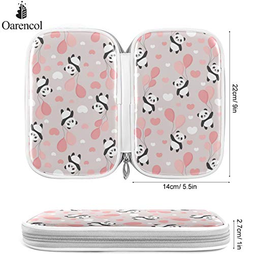 Oarencol Cute Panda Flying Sky Heart Pencil Case Funny Animal Pink Globos Zipper Pen Bag Bolsa de gran capacidad Cosmética Bolsa Papelería Caja