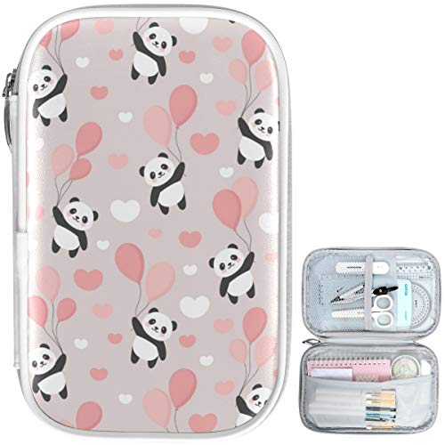 Oarencol Cute Panda Flying Sky Heart Pencil Case Funny Animal Pink Globos Zipper Pen Bag Bolsa de gran capacidad Cosmética Bolsa Papelería Caja