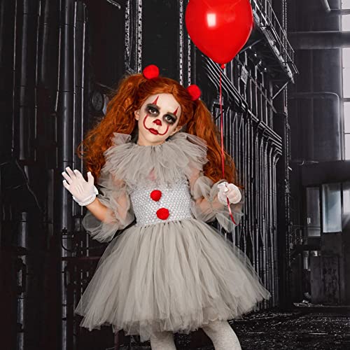 OBEEII Chicas Payaso Malvado Disfras a la Moda Niños Lindo Payaso a Mano Disfraz Tutu + Diadema para Halloween Carnaval Cumpleaños Falda Niñas Cosplay Conjunto de Disfraces Falda Gris 10-12 Años