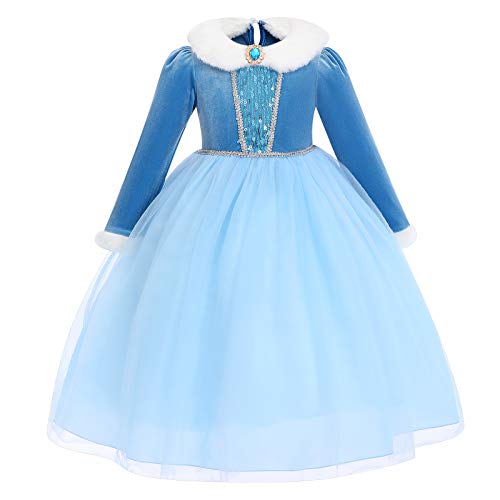 OBEEII Disfraz de Princesa Elsa Niñas Reino de Hielo Vestido de Carnaval Fiesta Halloween Cosplay Navidad Costume 4-5 Años