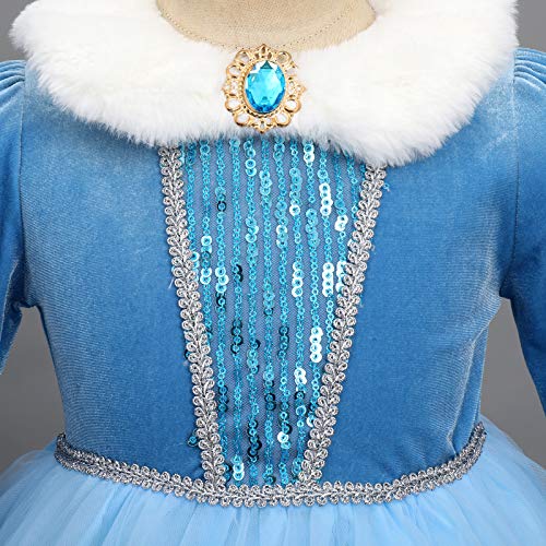 OBEEII Disfraz de Princesa Elsa Niñas Reino de Hielo Vestido de Carnaval Fiesta Halloween Cosplay Navidad Costume 4-5 Años