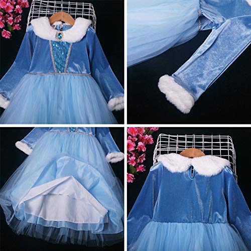 OBEEII Disfraz de Princesa Elsa Niñas Reino de Hielo Vestido de Carnaval Fiesta Halloween Cosplay Navidad Costume 4-5 Años