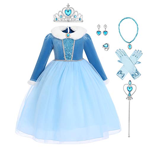 OBEEII Disfraz de Princesa Elsa Niñas Reino de Hielo Vestido de Carnaval Fiesta Halloween Cosplay Navidad Costume 4-5 Años