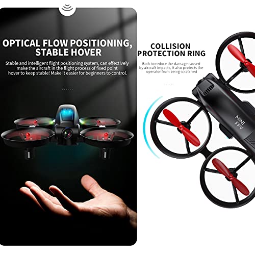 OBEST Mini Drone para Niños con Cámara 720P, Colores LED parpadeando, Dual Cámara Posicionamiento de Flujo óptico, RC Helicopter Control Remoto, Modo sin Cabeza, 2 Baterías, Juguetes Regalos, Negro