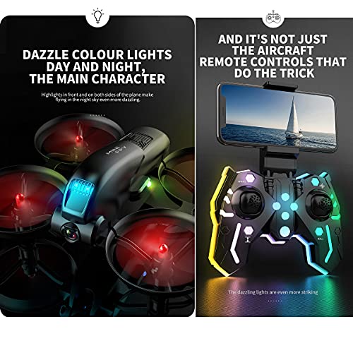 OBEST Mini Drone para Niños con Cámara 720P, Colores LED parpadeando, Dual Cámara Posicionamiento de Flujo óptico, RC Helicopter Control Remoto, Modo sin Cabeza, 2 Baterías, Juguetes Regalos, Negro