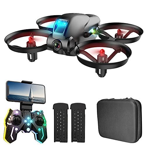 OBEST Mini Drone para Niños con Cámara 720P, Colores LED parpadeando, Dual Cámara Posicionamiento de Flujo óptico, RC Helicopter Control Remoto, Modo sin Cabeza, 2 Baterías, Juguetes Regalos, Negro