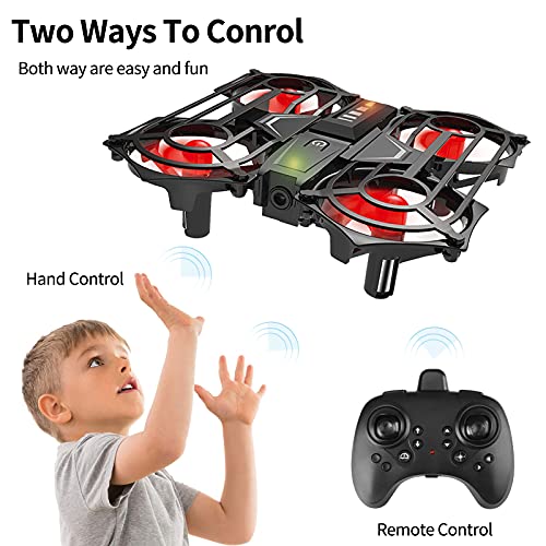 OBEST Mini Drone para Niños, RC Helicóptero por Contro Remoto con Luces LED Infrarrojos Inducción, Modo sin Cabeza, Volteos 3D, Una Clave para Despegar/Aterrizar, 3 Baterías, Juguete Dron para Niños