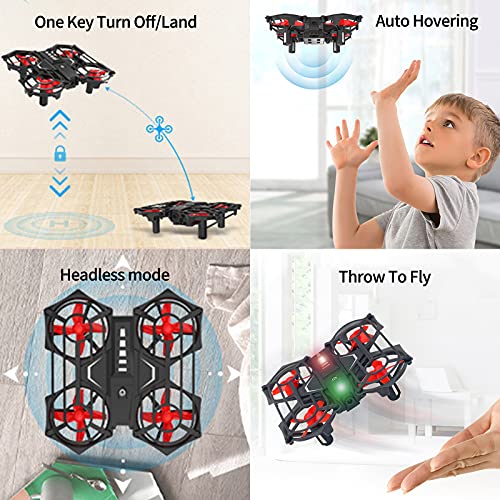 OBEST Mini Drone para Niños, RC Helicóptero por Contro Remoto con Luces LED Infrarrojos Inducción, Modo sin Cabeza, Volteos 3D, Una Clave para Despegar/Aterrizar, 3 Baterías, Juguete Dron para Niños