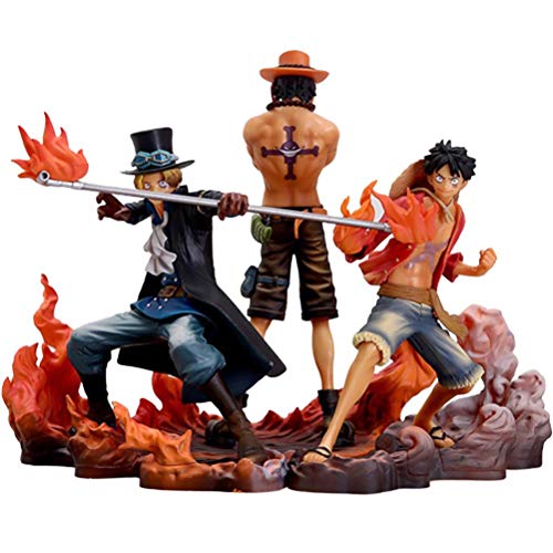 One Piece Luffy/Ace/Sabo Tres Hermanos Anime Figura 17cm-Puño de Fuego 3 Hermanos-Estatuilla Decoración Adornos Coleccionables Juguete Animaciones Modelo de Personaje