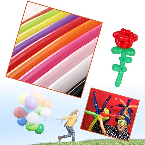 OOTSR Balloon Animal Making Kit, 260Q Long Animal Balloons (100pcs), Unbreakable Air Pump 1pc, Eye Stickers 1 Sheet - Thickening Latex Twisting Balloons for Wedding Birthday Clown Party Decorations