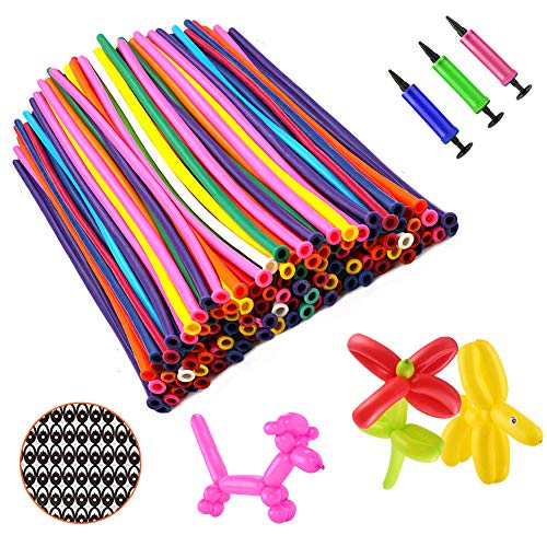 OOTSR Balloon Animal Making Kit, 260Q Long Animal Balloons (100pcs), Unbreakable Air Pump 1pc, Eye Stickers 1 Sheet - Thickening Latex Twisting Balloons for Wedding Birthday Clown Party Decorations