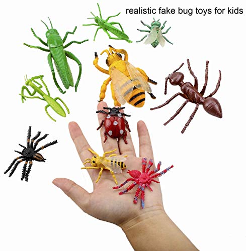 OOTSR Paquete de 15 Figuras de Insectos de plástico Grandes para niños - Los Insectos de Insectos Variados Incluyen Gusanos de araña Falsos para educación Regalo de cumpleaños con Bolsa de algodón