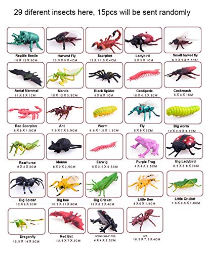 OOTSR Paquete de 15 Figuras de Insectos de plástico Grandes para niños - Los Insectos de Insectos Variados Incluyen Gusanos de araña Falsos para educación Regalo de cumpleaños con Bolsa de algodón