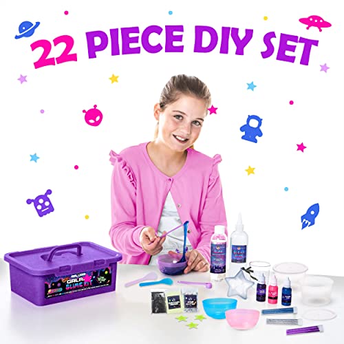 Original Stationery Mini Galaxy Slime Kit con Polvo Glow in The Dark para Slime Fabrica Slime Fosforescente & Galáctico Slime Kit para Niñas de 10-12 Regalo de Cumpleaños Ideal